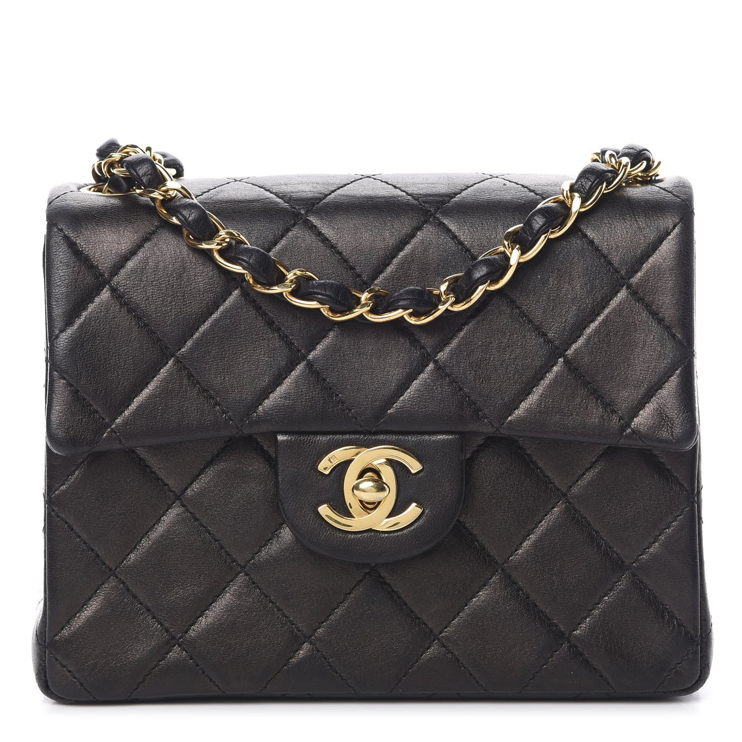 Lambskin Quilted Mini Square Flap Bag Black