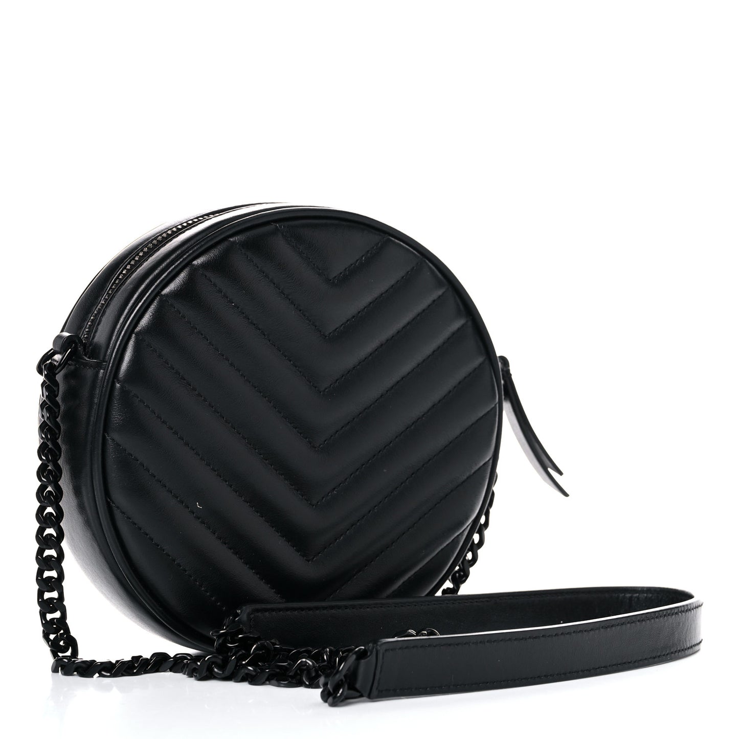 Calfskin Matelasse Chevron Round Vinyle Camera Bag Black