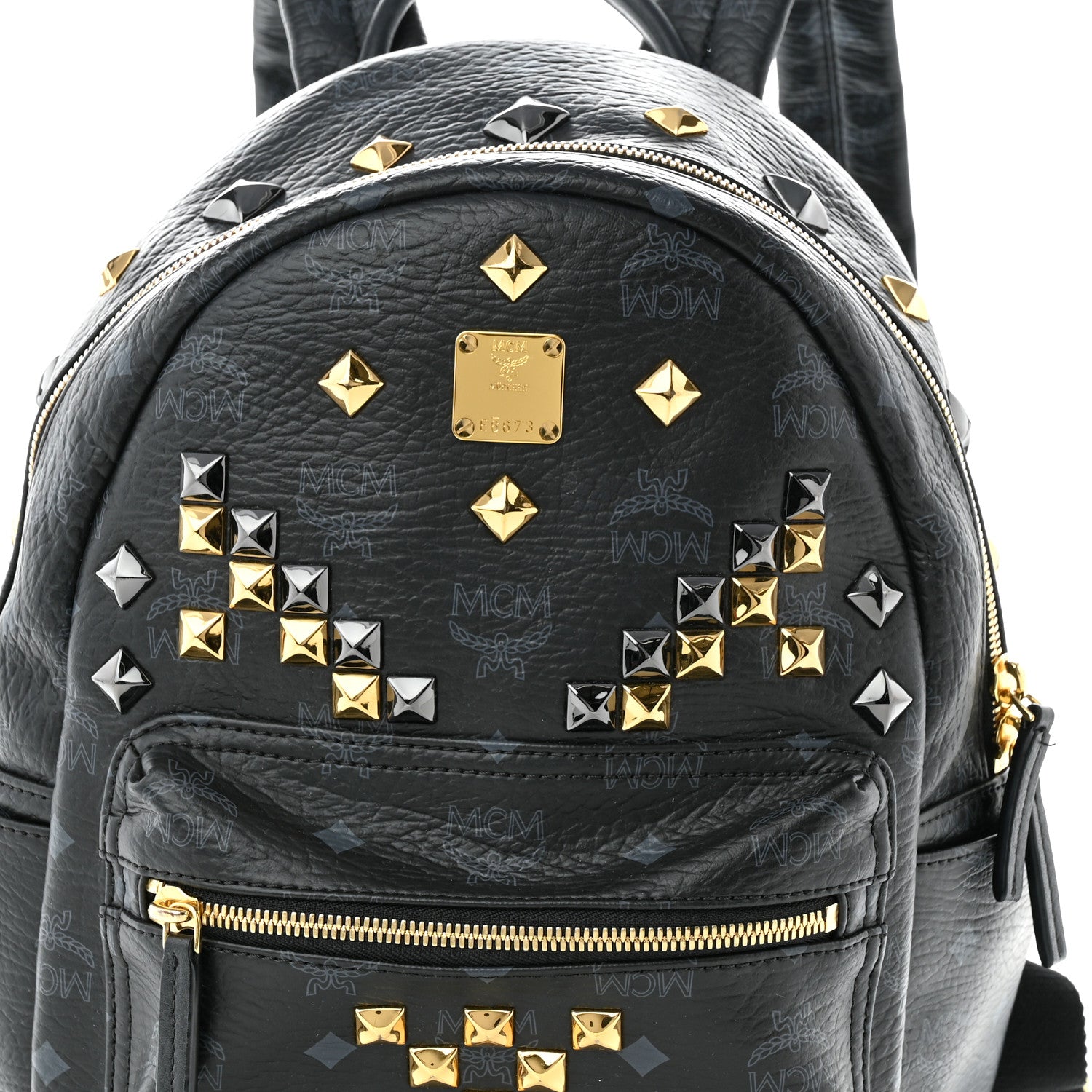 MCM Visetos Studded Small Stark M Backpack Black 8 of 10