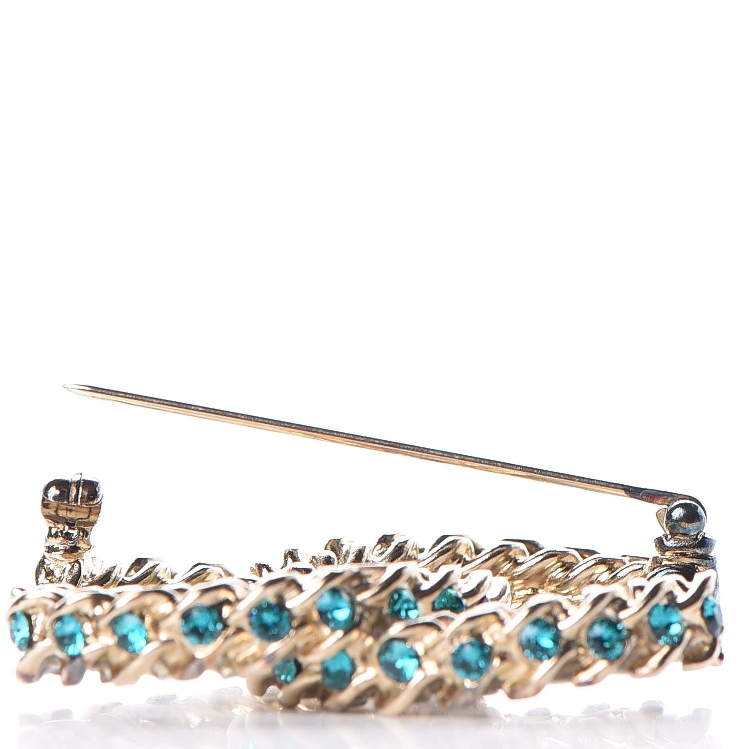 Chanel Iridescent Crystal CC Brooch Blue Gold 5 of 6
