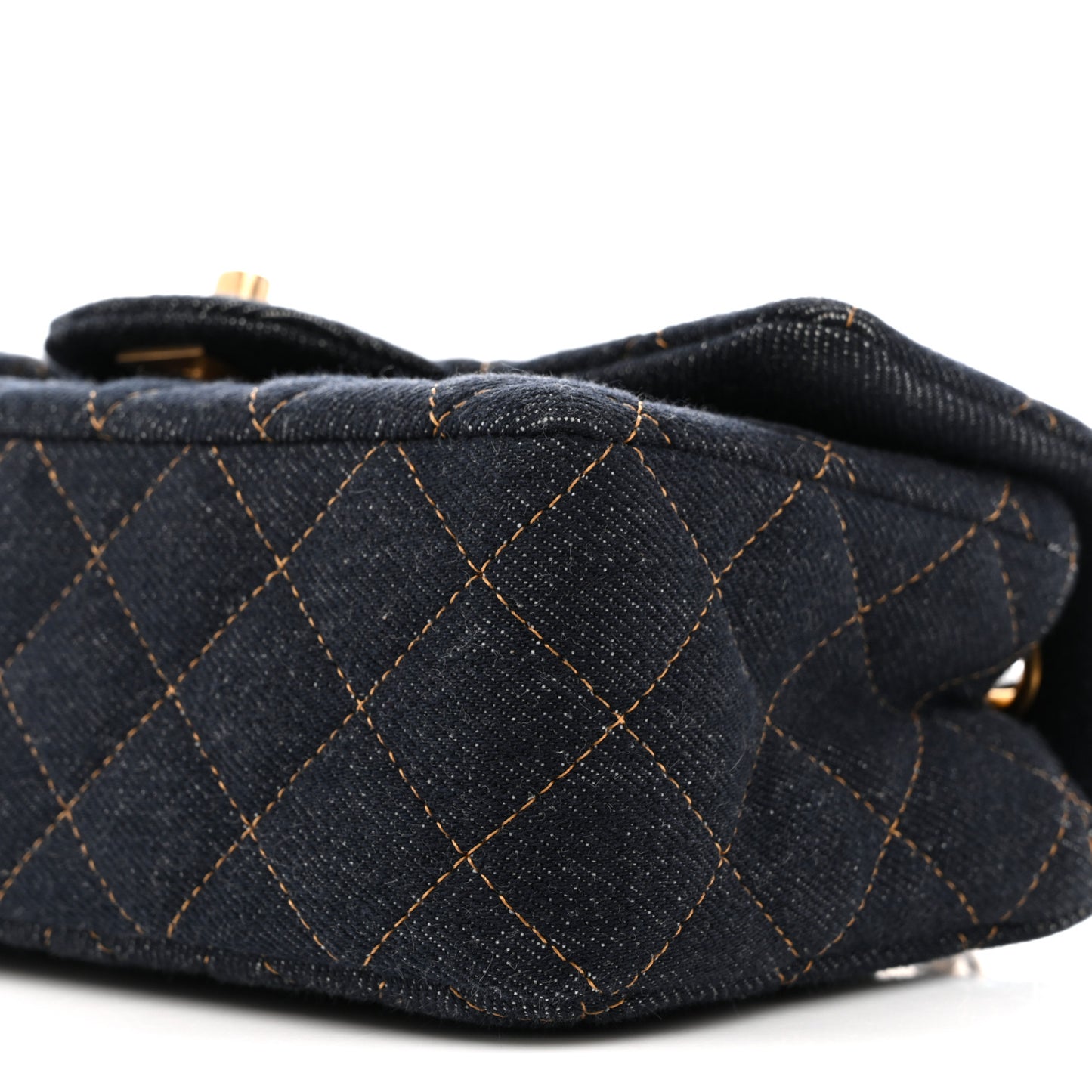 Denim Quilted Mini Rectangular Flap Dark Blue
