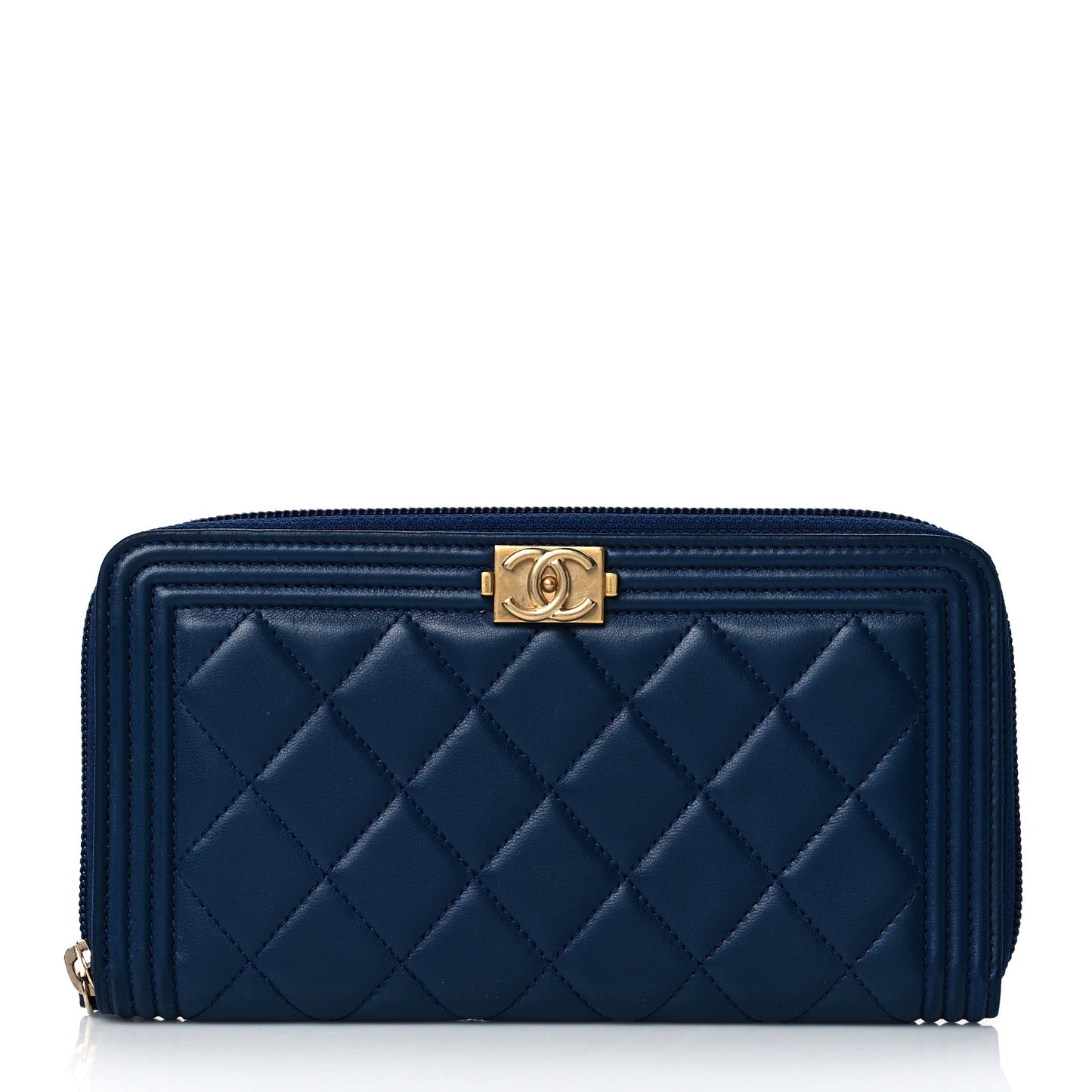 Lambskin Quilted Boy Zip Around Wallet Marine
