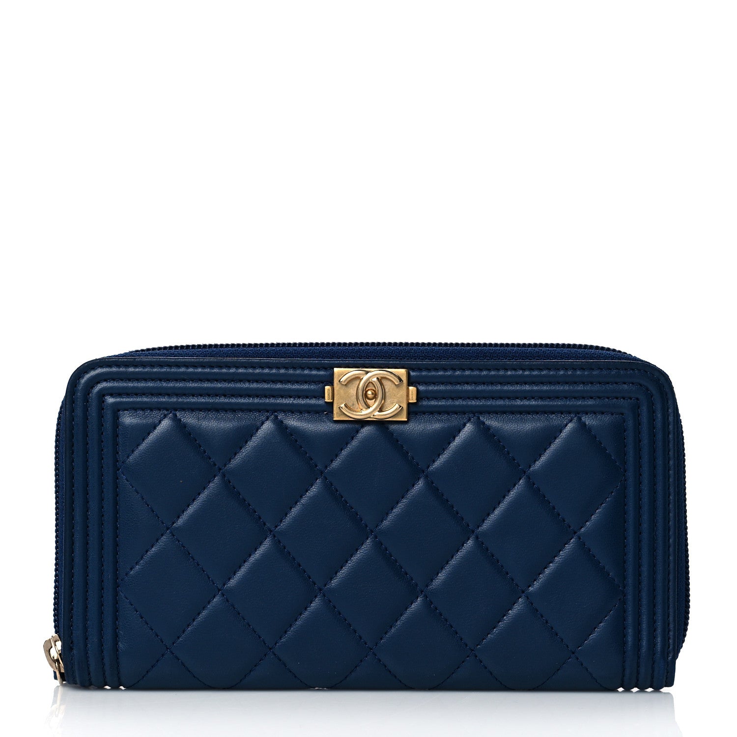 Chanel Lambskin Quilted Boy Zip Around Wallet Marine 1 of 9