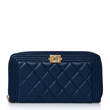 Chanel Lambskin Quilted Boy Zip Around Wallet Marine 1 of 9