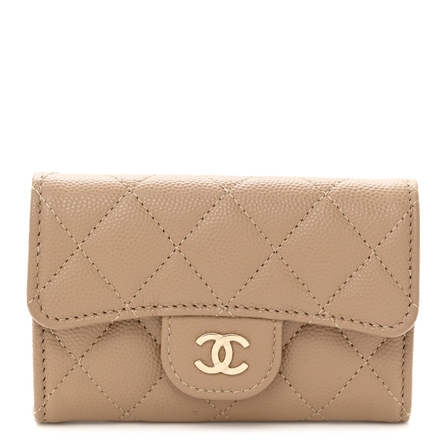 Chanel Caviar Quilted Flap Card Holder Wallet Dark Beige 1 of 9