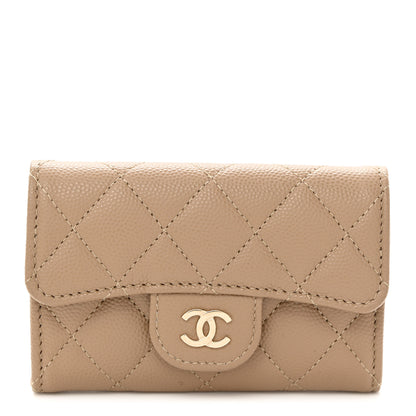 Chanel Caviar Quilted Flap Card Holder Wallet Dark Beige 1 of 9
