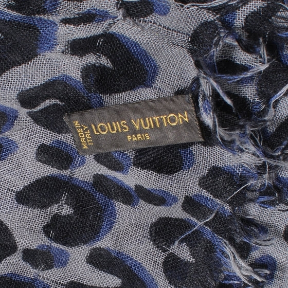 Cashmere Silk Leopard Stole Blue