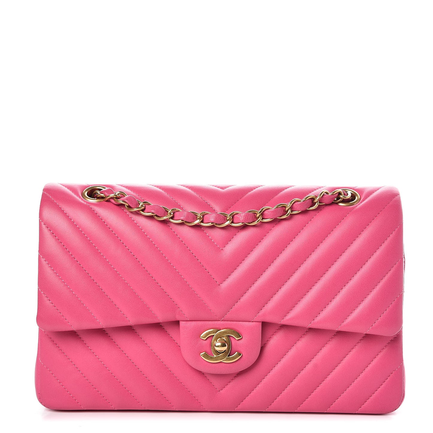 Lambskin Chevron Quilted Medium Double Flap Pink