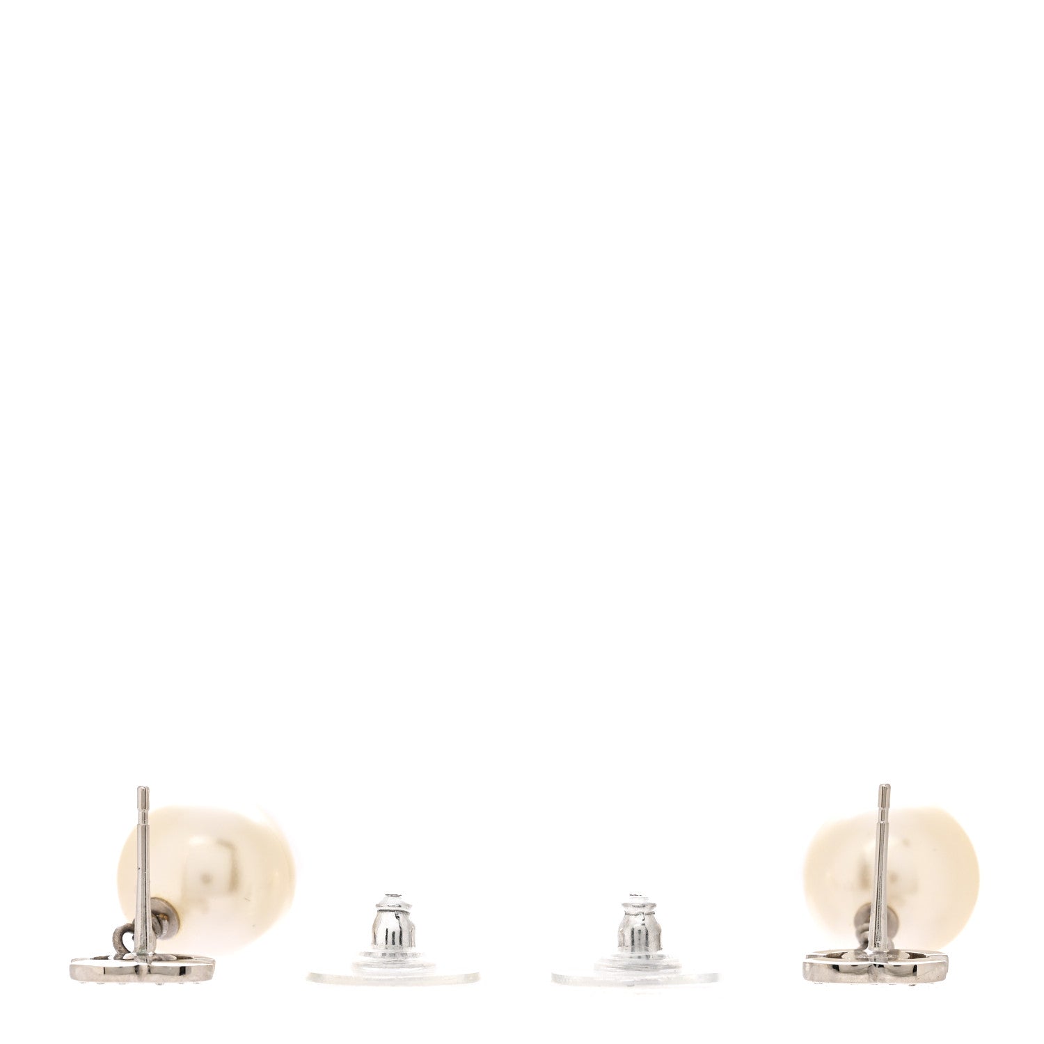 Chanel Crystal Pearl CC Drop Earrings Silver Pearly White 3 of 4