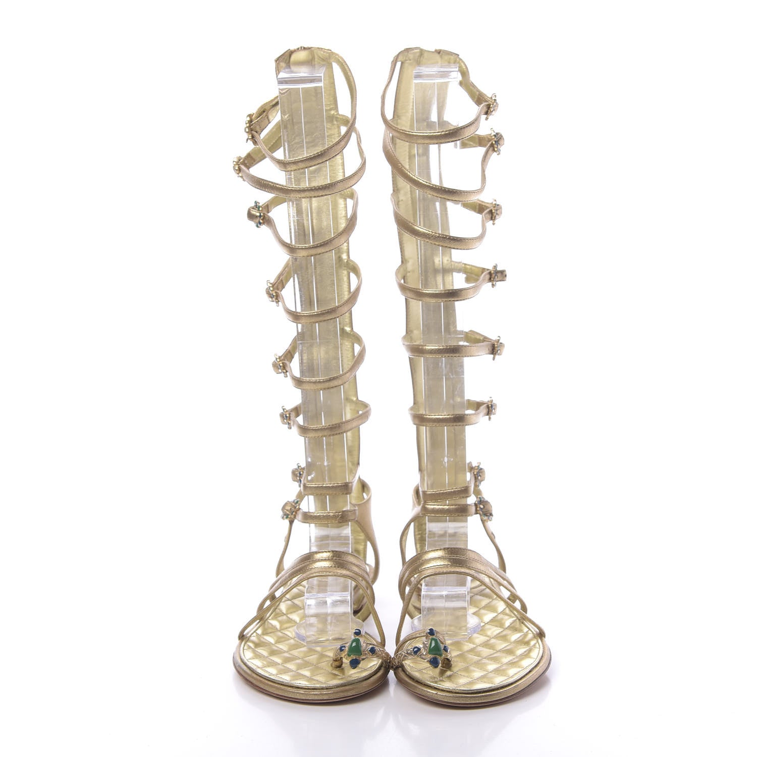 Chanel Metallic Lambskin Gripoix Gladiator Sandals 36.5 Gold 2 of 10