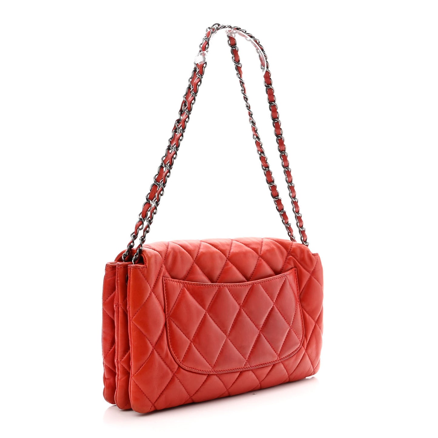 Lambskin Quilted Chanel 3 Accordion Flap Bag Red