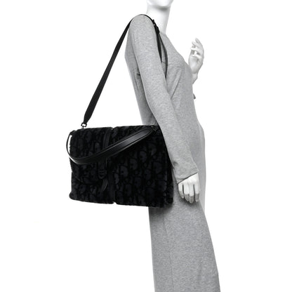 Christian Dior Oblique Mink Fur Saddle Soft Bag Dark Grey 2 of 10