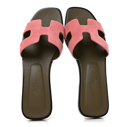 Hermes Suede Goatskin Oran Sandals 36.5 Rose Du Desert 2 of 7