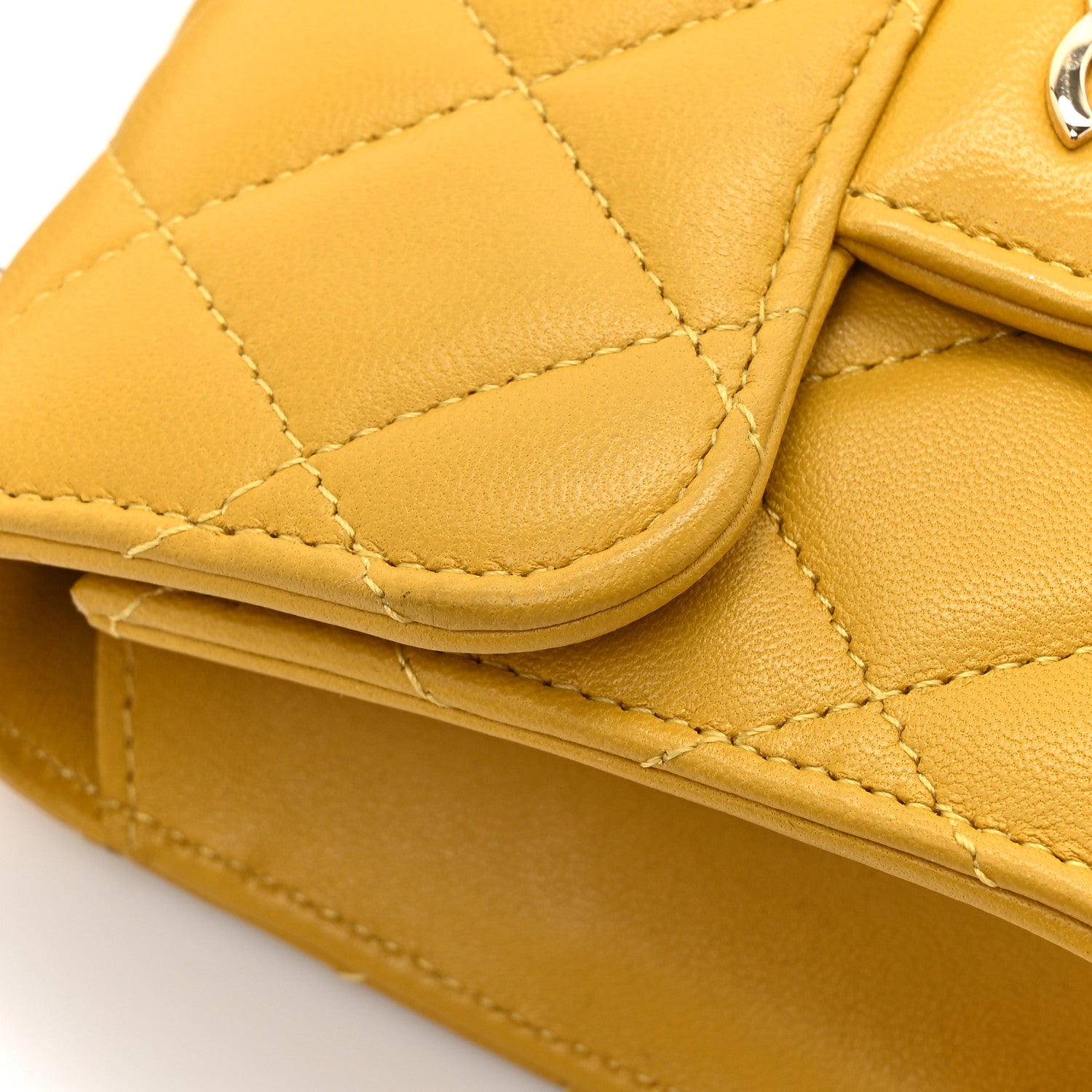 Chanel Lambskin Quilted Top Handle Flap Clutch With Chain Yellow 12 of 17