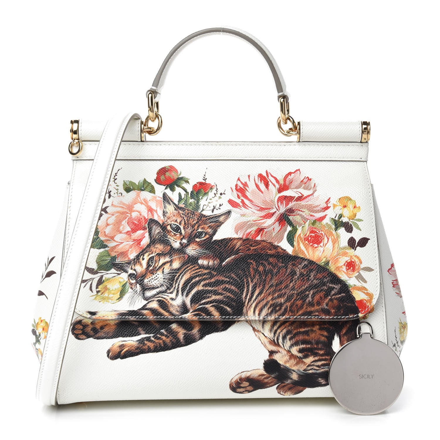 Dolce & Gabbana Dauphine Cat Print Medium Miss Sicily Satchel White Multicolor 1 of 12