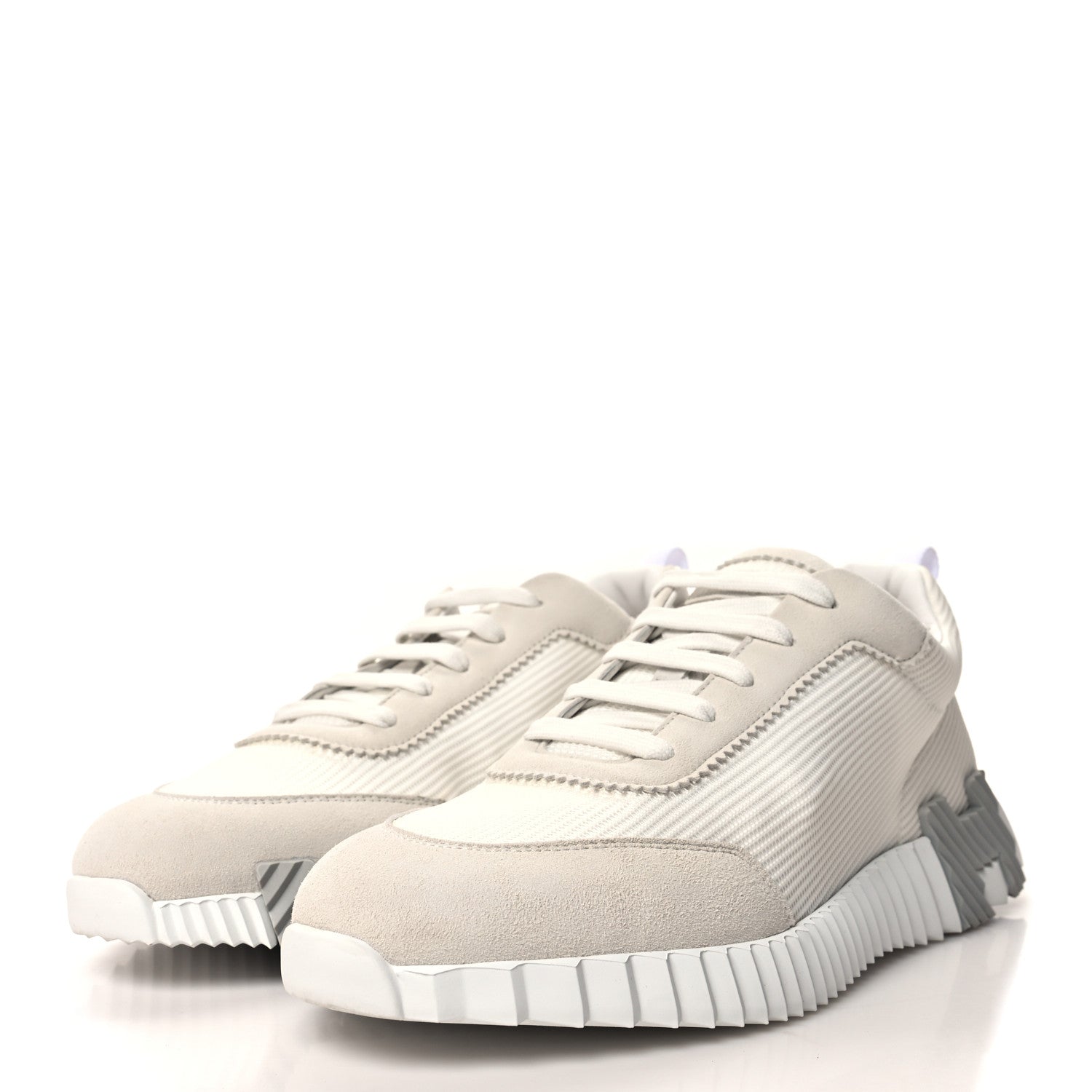 Hermes Mesh Suede Goatskin Mens Bouncing Sneakers 42 White 3 of 9