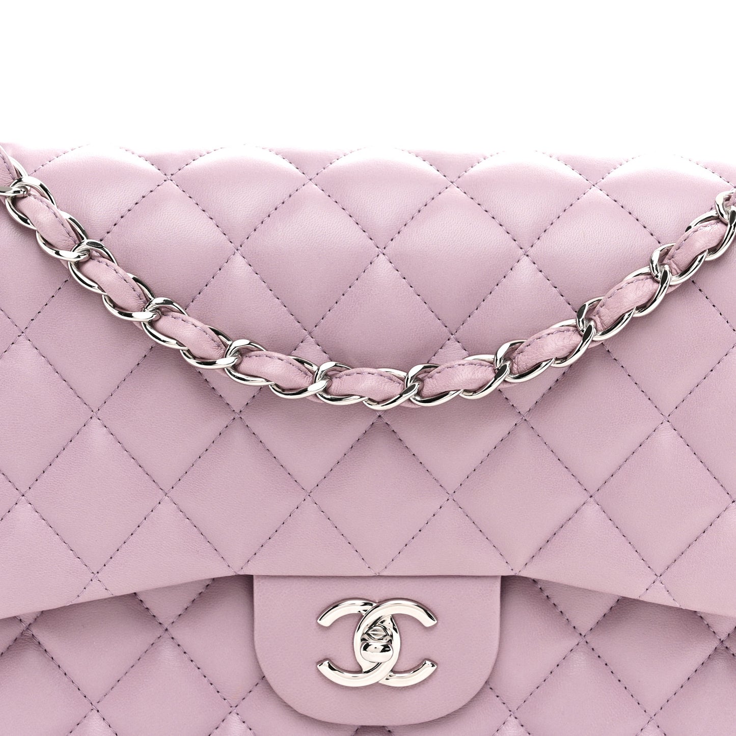 Lambskin Quilted Jumbo Double Flap Light Purple