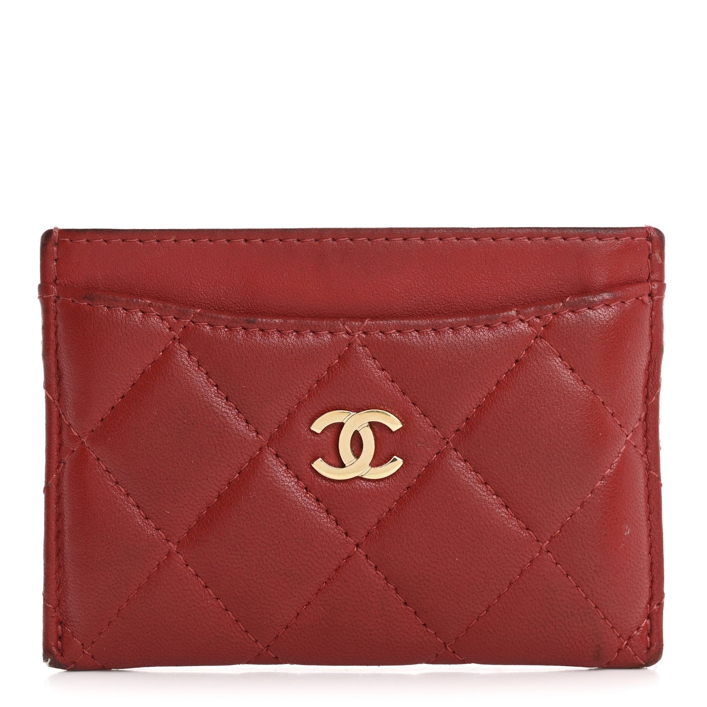 Lambskin Quilted Card Holder Red