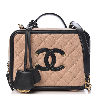 Chanel Caviar Quilted Medium CC Filigree Vanity Case Beige Black 1 of 10
