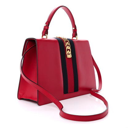 Gucci Calfskin Medium Sylvie Top Handle Bag Hibiscus Red 3 of 21
