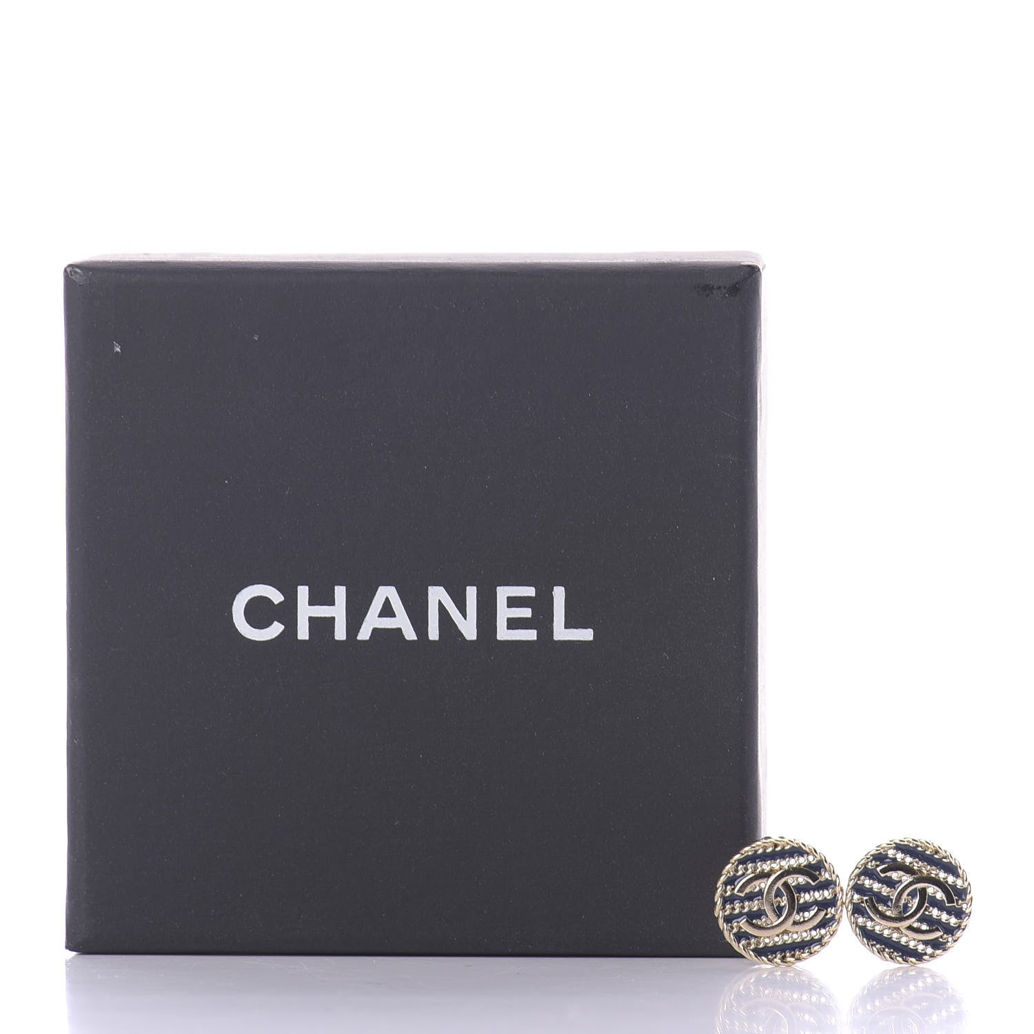 Chanel Metal Chain CC Round Earrings Gold Blue 6 of 6