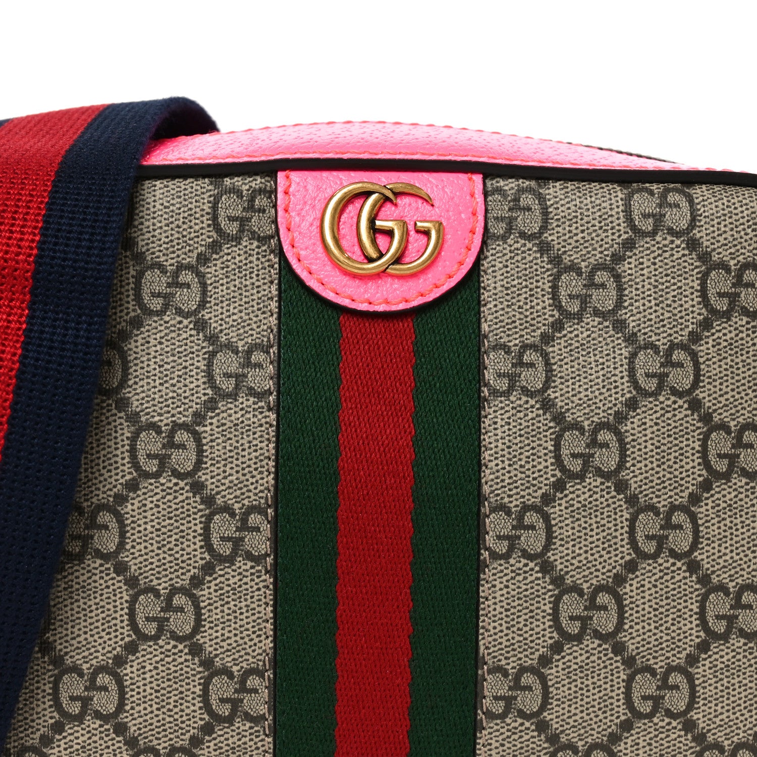 Gucci GG Supreme Monogram Textured Dollar Calfskin Web Ophidia Small Crossbody Bag Beige Ebony Fuchsia 8 of 10