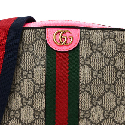 Gucci GG Supreme Monogram Textured Dollar Calfskin Web Ophidia Small Crossbody Bag Beige Ebony Fuchsia 8 of 10