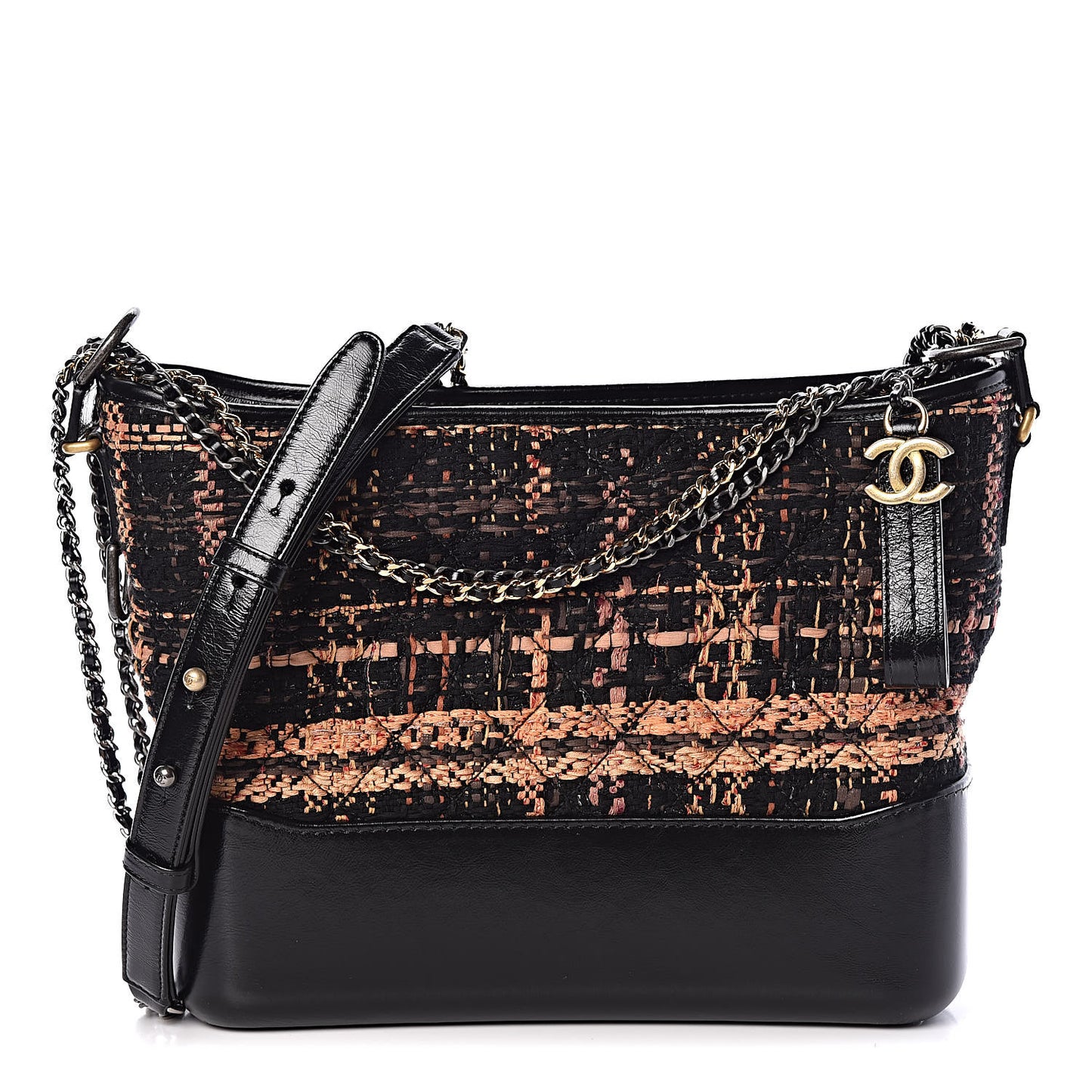 Tweed Calfskin Medium Gabrielle Hobo Black Brown