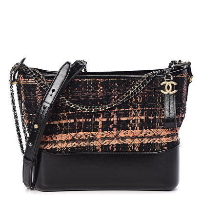 Chanel Tweed Calfskin Medium Gabrielle Hobo Black Brown 1 of 10