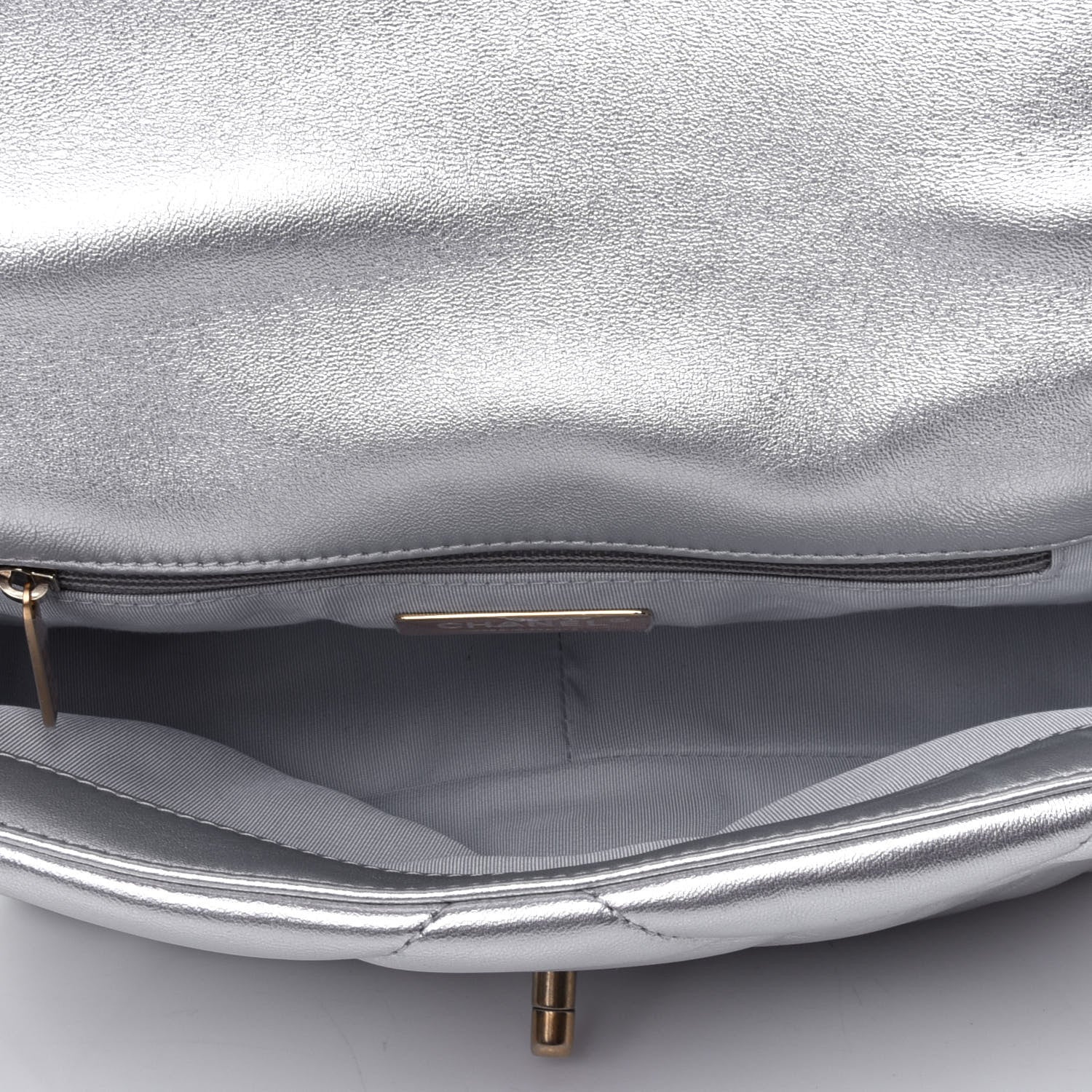 Chanel Metallic Goatskin Quilted Medium Chanel 19 Flap Silver 4 of 4
