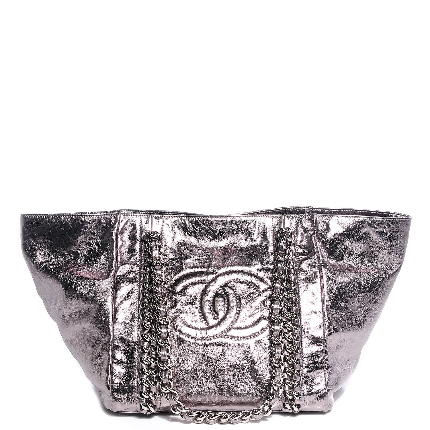 Chanel Metallic Cracked Calfskin Modern Chain Tote Dark Silver 1 of 7