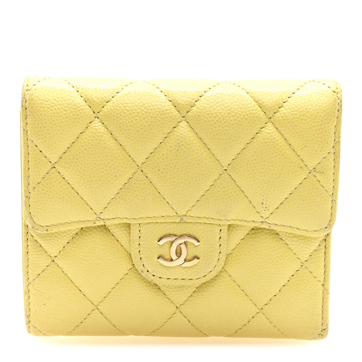 Chanel Lambskin Quilted Compact Flap Wallet Yellow 1 of 8