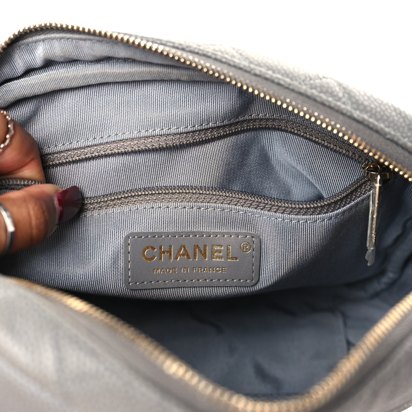Caviar Quilted Coco Tassel Small Camera Case Grey