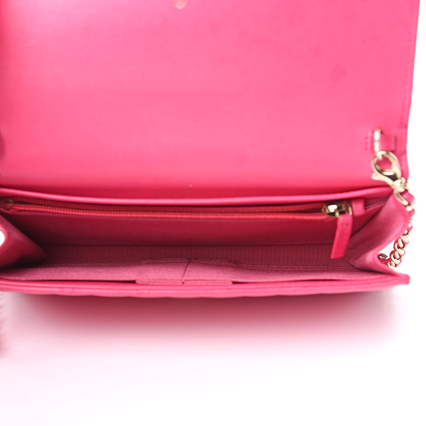 Lambskin Quilted Wallet on Removable Chain Fuchsia