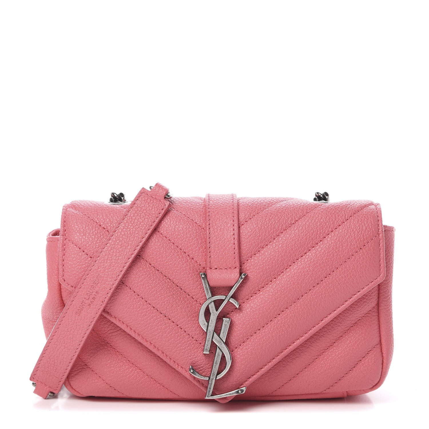 Saint Laurent Grained Calfskin Matelassé Chevron Monogram Classic Baby Chain Bag Rose Dark 1 of 14