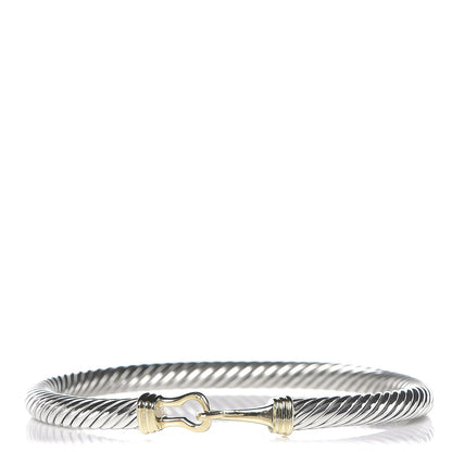David Yurman Sterling Silver 14K Yellow Gold 5mm Cable Classic Buckle Bracelet 1 of 4