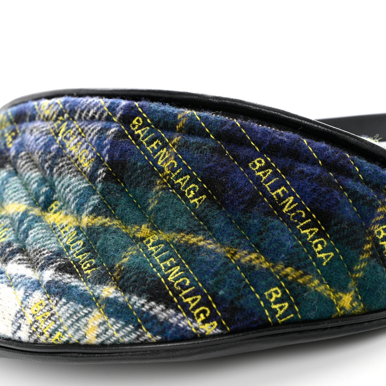 Balenciaga Wool Plaid Diagonal Allover Logo Matelasse XS Souvenir Belt Bag Green Blue Yellow 9 of 10