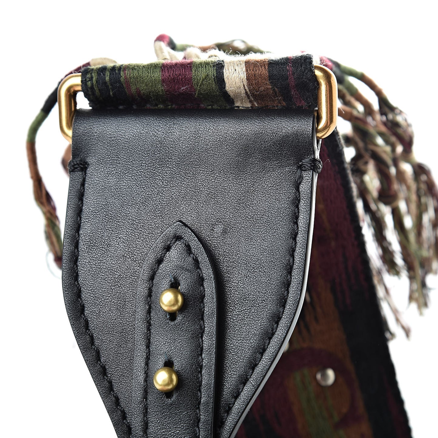 Canvas Embroidered Studded Bohemian Fringe Shoulder Strap Black Multicolor