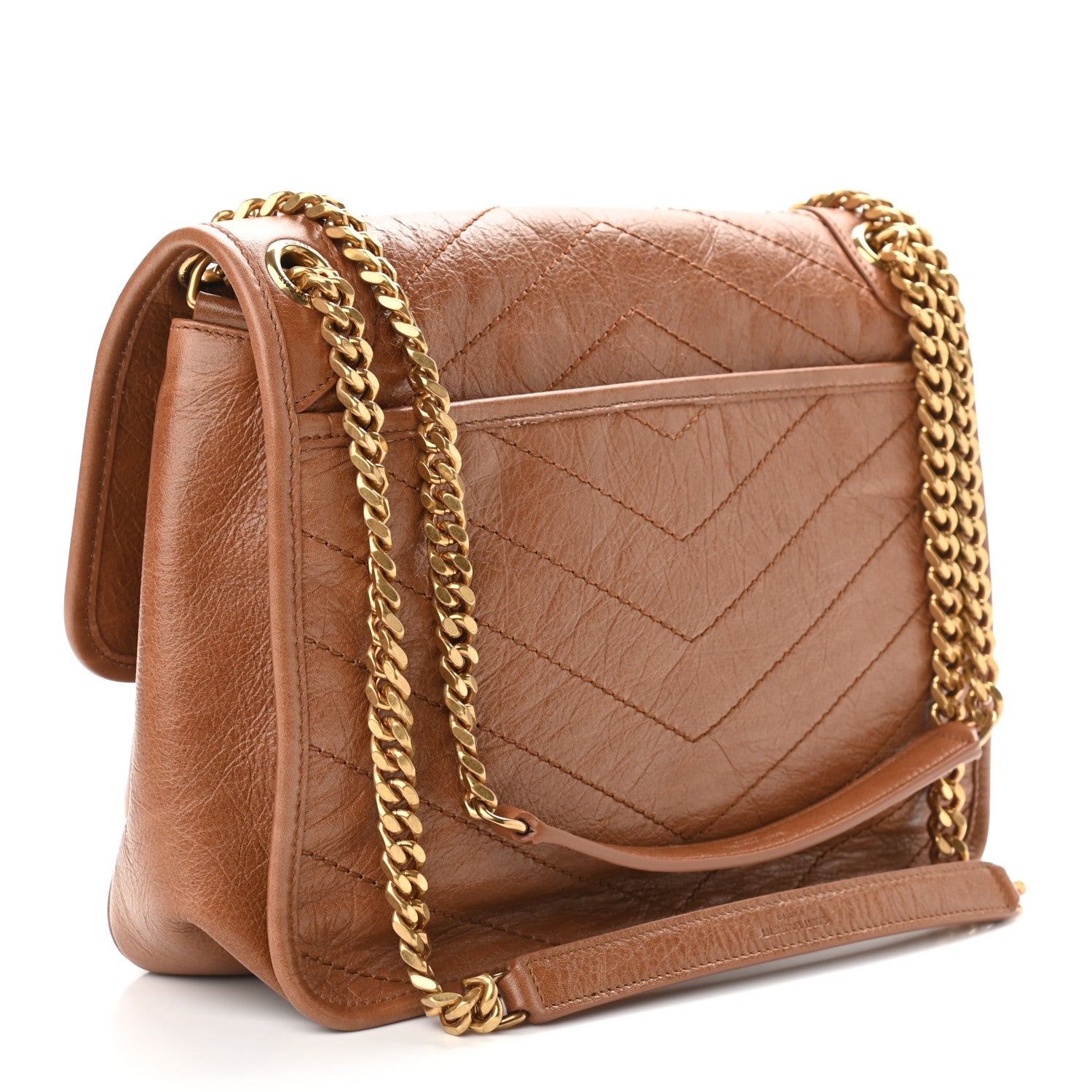 Saint Laurent Crinkled Calfskin Matelasse Monogram Medium Niki Chain Satchel Caramel 2 of 8