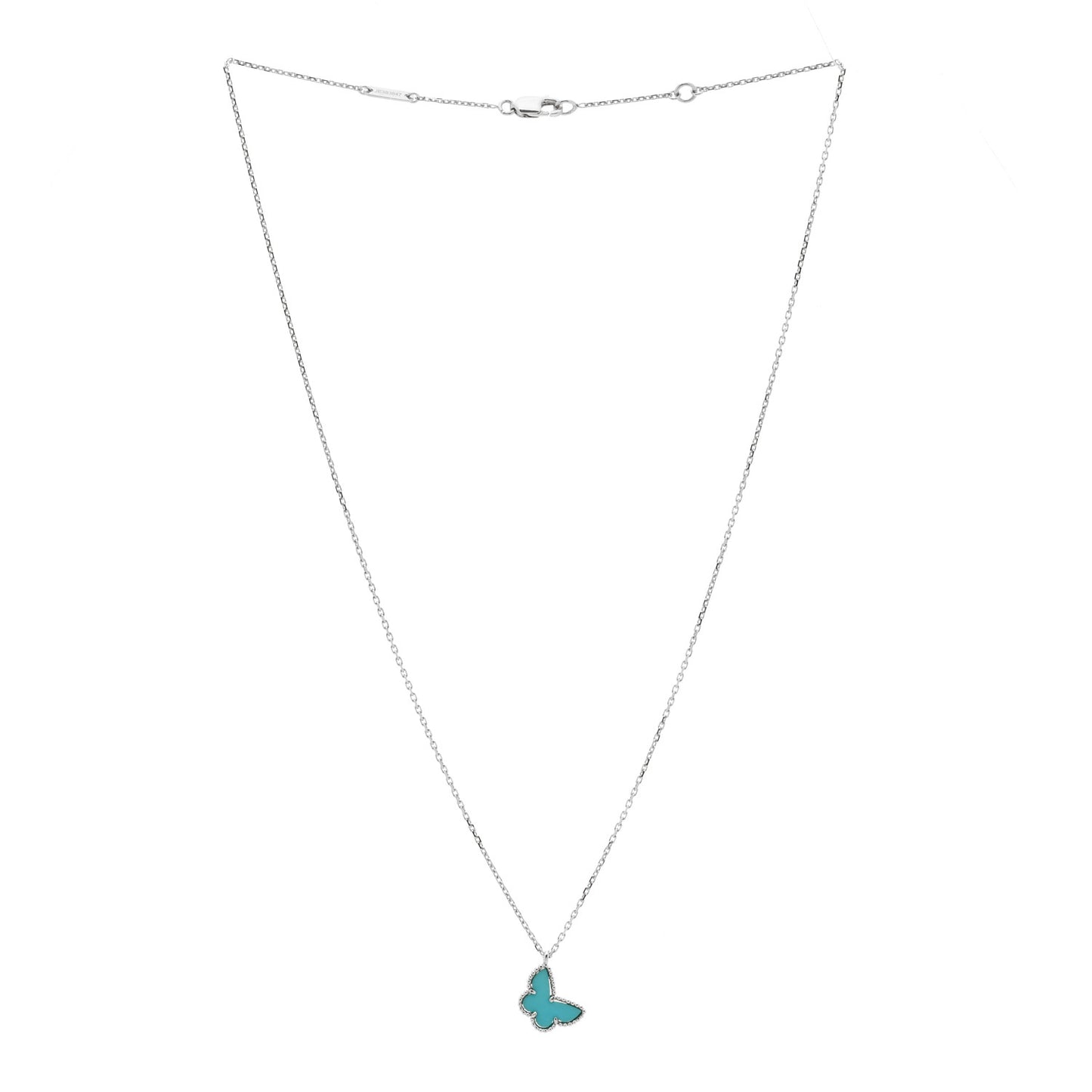 18K White Gold Turquoise Sweet Alhambra Butterfly Pendant Necklace