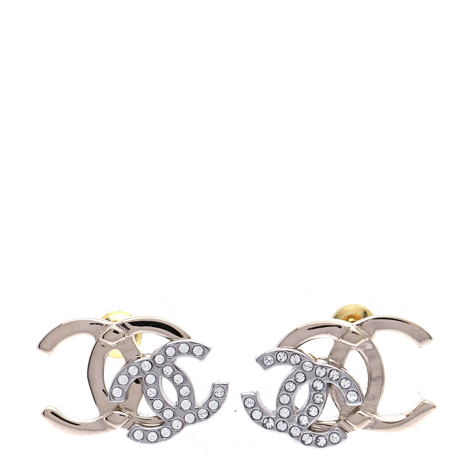 Chanel Crystal Double CC Earrings Gold Silver 1 of 6