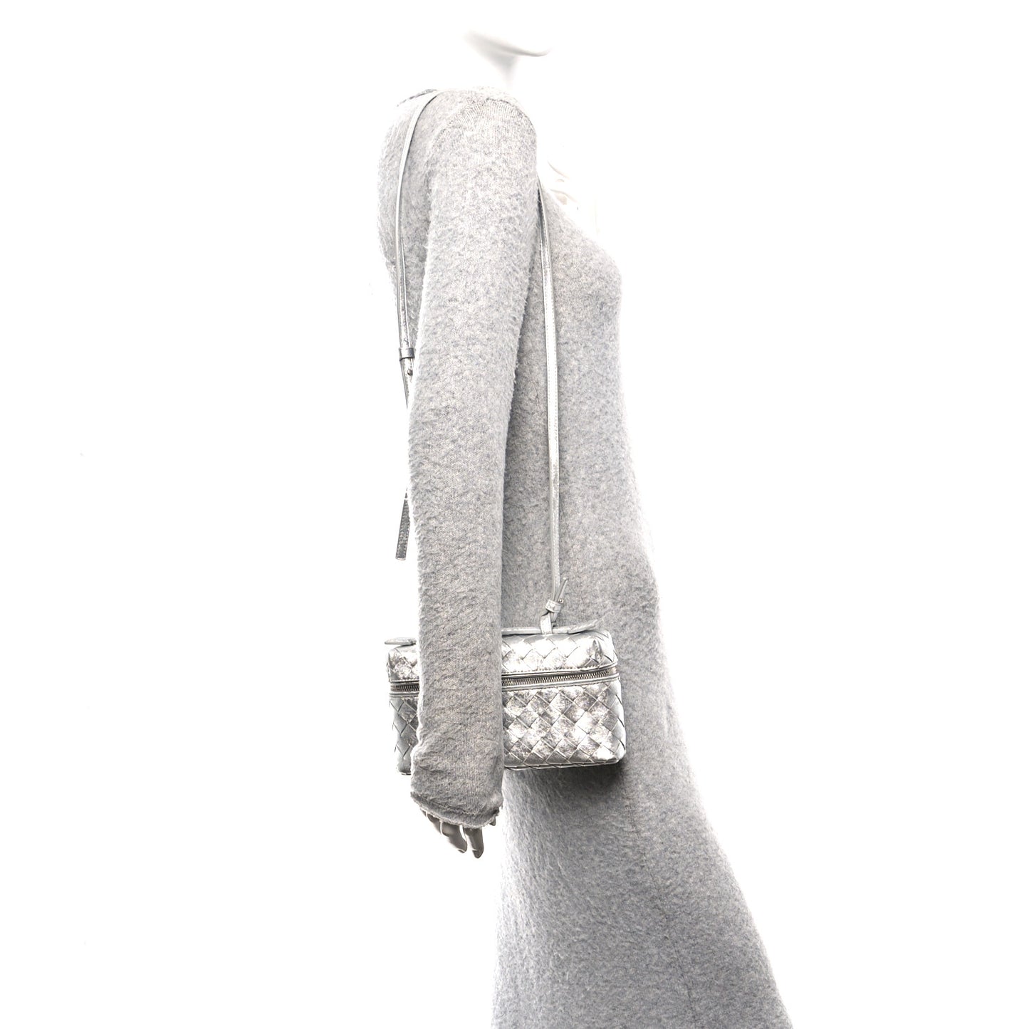 Laminated Nappa Intrecciato Bang Bang Vanity Case Silver