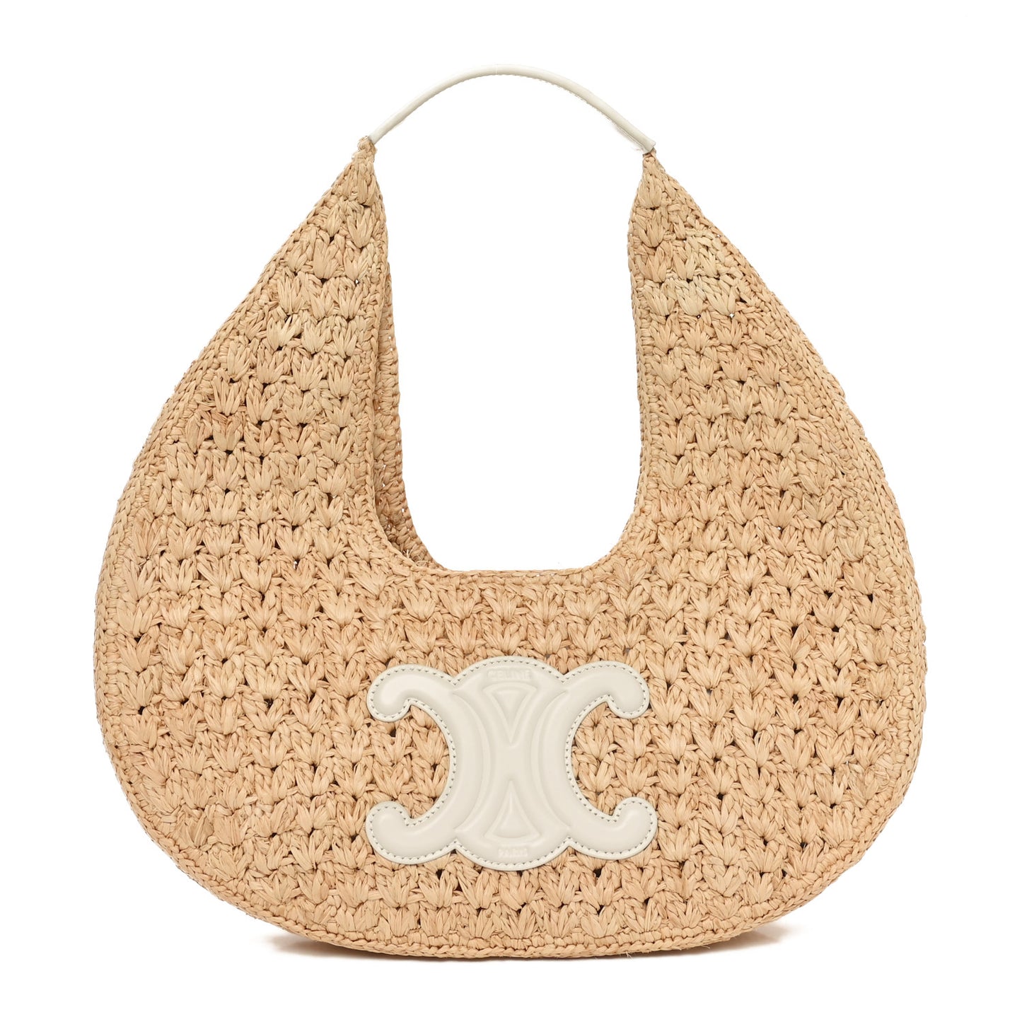 Raffia Calfskin Triomphe Panier Hobo Bag Natural White