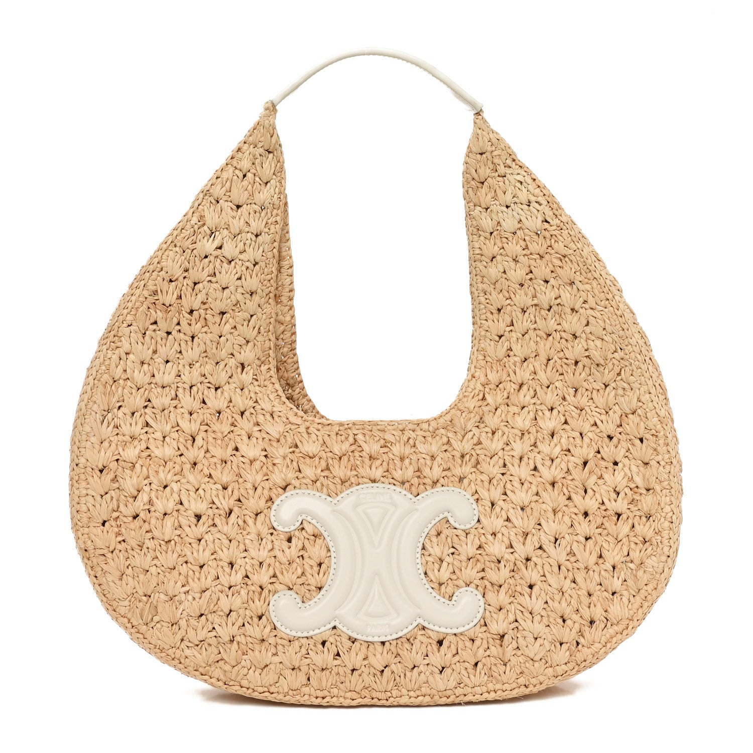 Celine Raffia Calfskin Triomphe Panier Hobo Bag Natural White 1 of 10