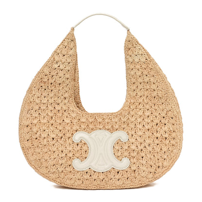 Celine Raffia Calfskin Triomphe Panier Hobo Bag Natural White 1 of 10
