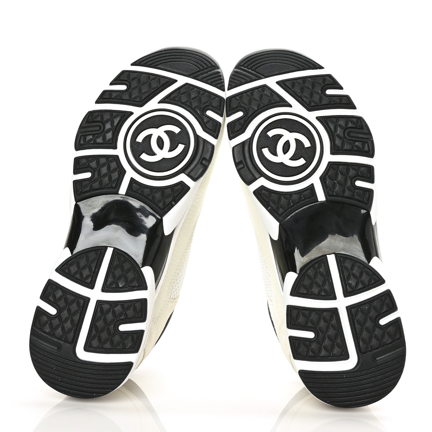 Chanel Mesh Suede Calfskin Grained Calfskin Womens CC Sneakers 39.5 White Black 5 of 7