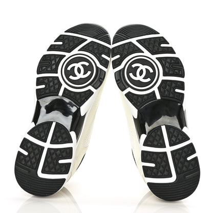Chanel Mesh Suede Calfskin Grained Calfskin Womens CC Sneakers 39.5 White Black 5 of 7