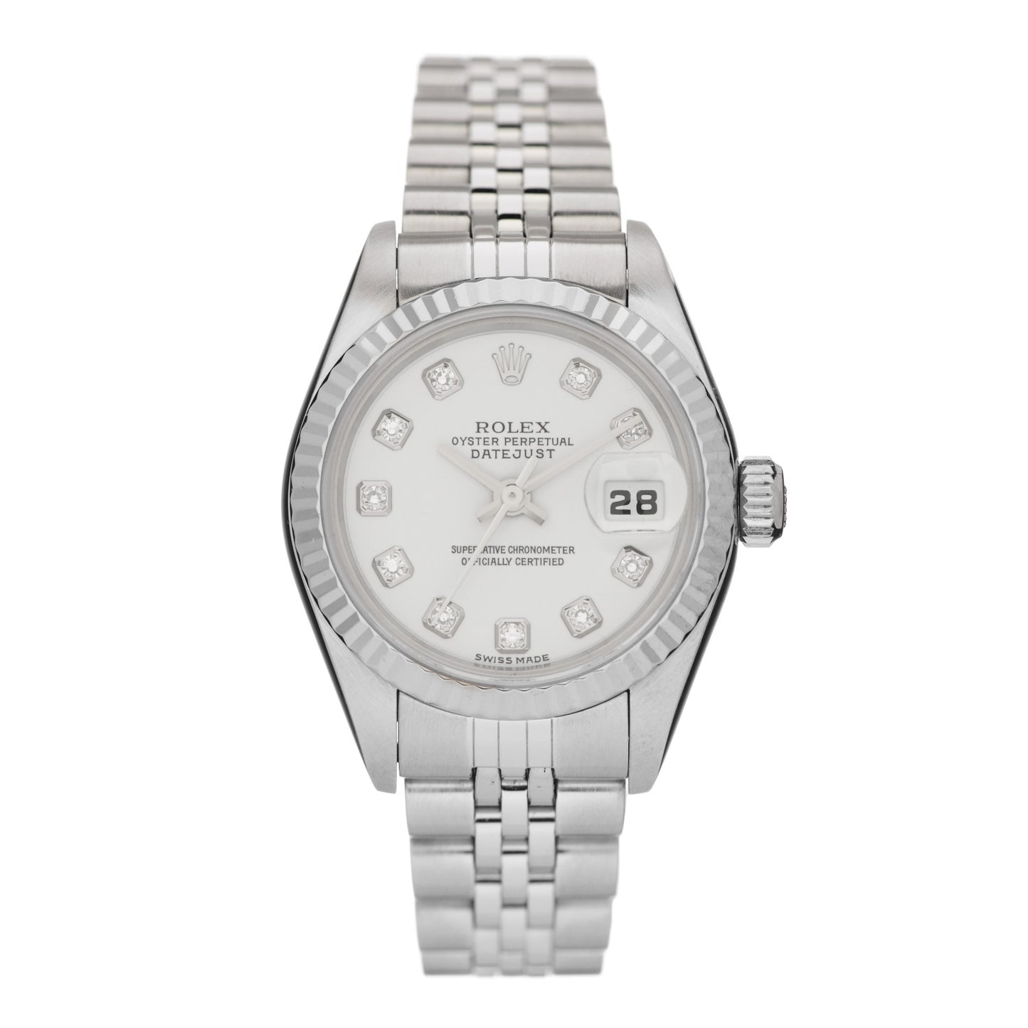 Stainless Steel 18K White Gold Diamond 26mm Oyster Perpetual Datejust Watch White 79174