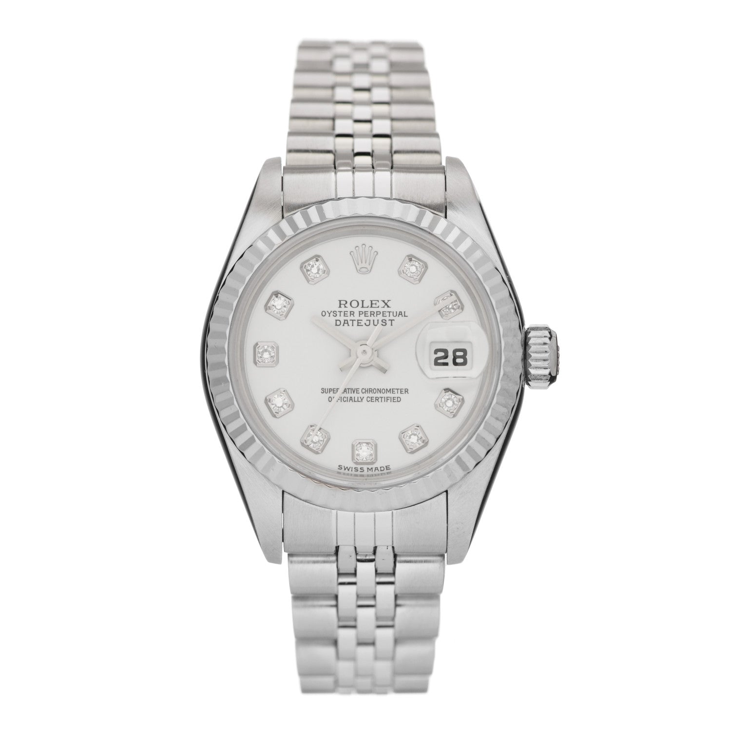 Rolex Stainless Steel 18K White Gold Diamond 26mm Oyster Perpetual Datejust Watch White 79174 1 of 4
