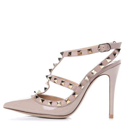 Valentino Garavani Patent Rockstud Ankle Strap Pumps 34.5 Poudre 1 of 8